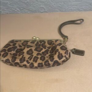 Coach Brown and Black Animal Print Clutch Wristlet